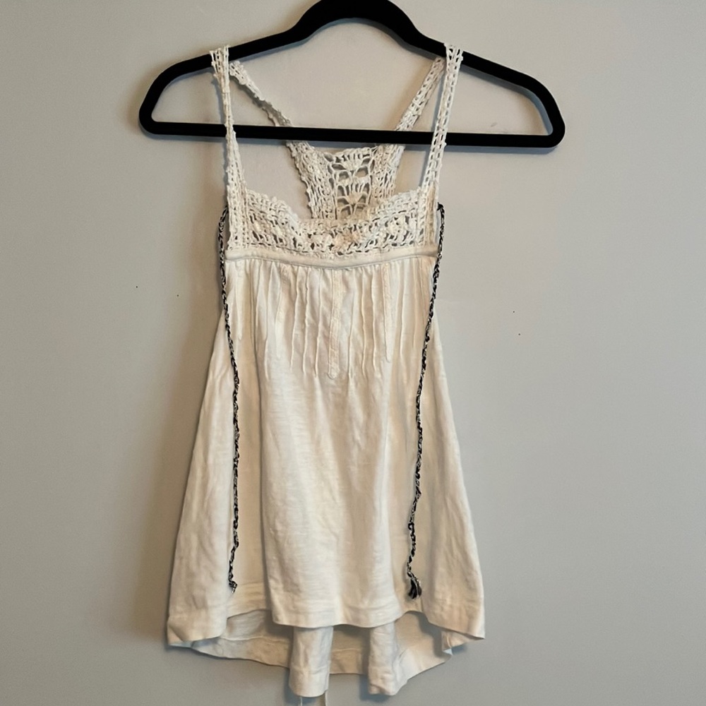 Free People White Crochet Tank Top